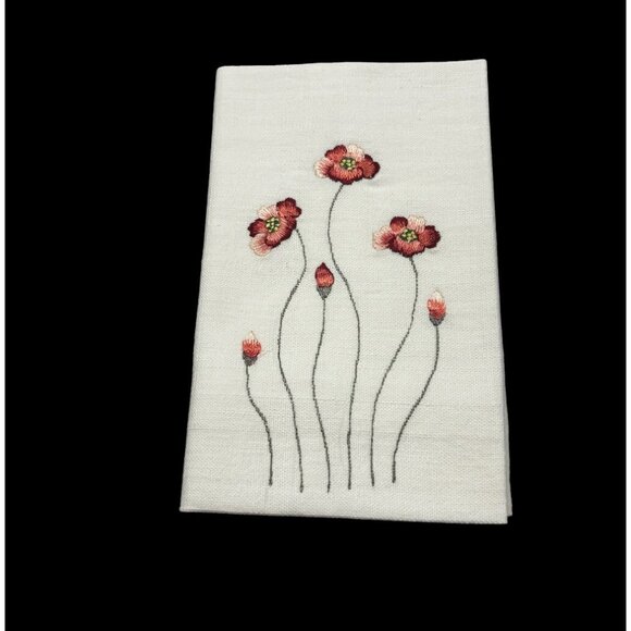 Floral Linen Tea Towel Embroidered. New Nwot White Pink 18” - Picture 1 of 5